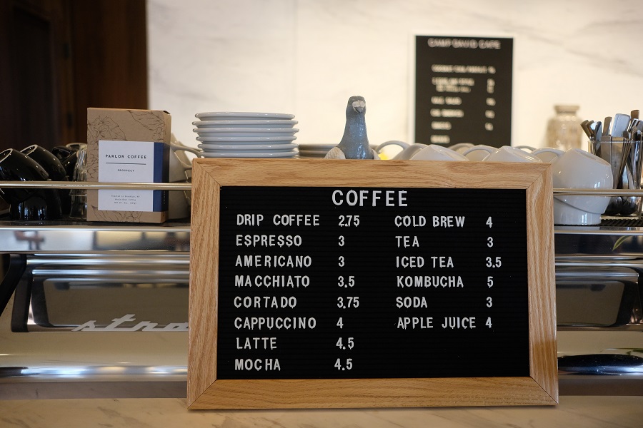 Coffee shop menu board.