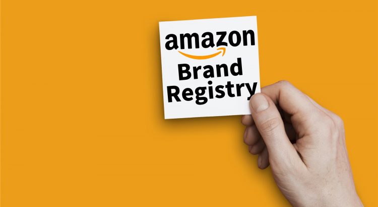 Amazon brand registry logo on white card with an orange background.